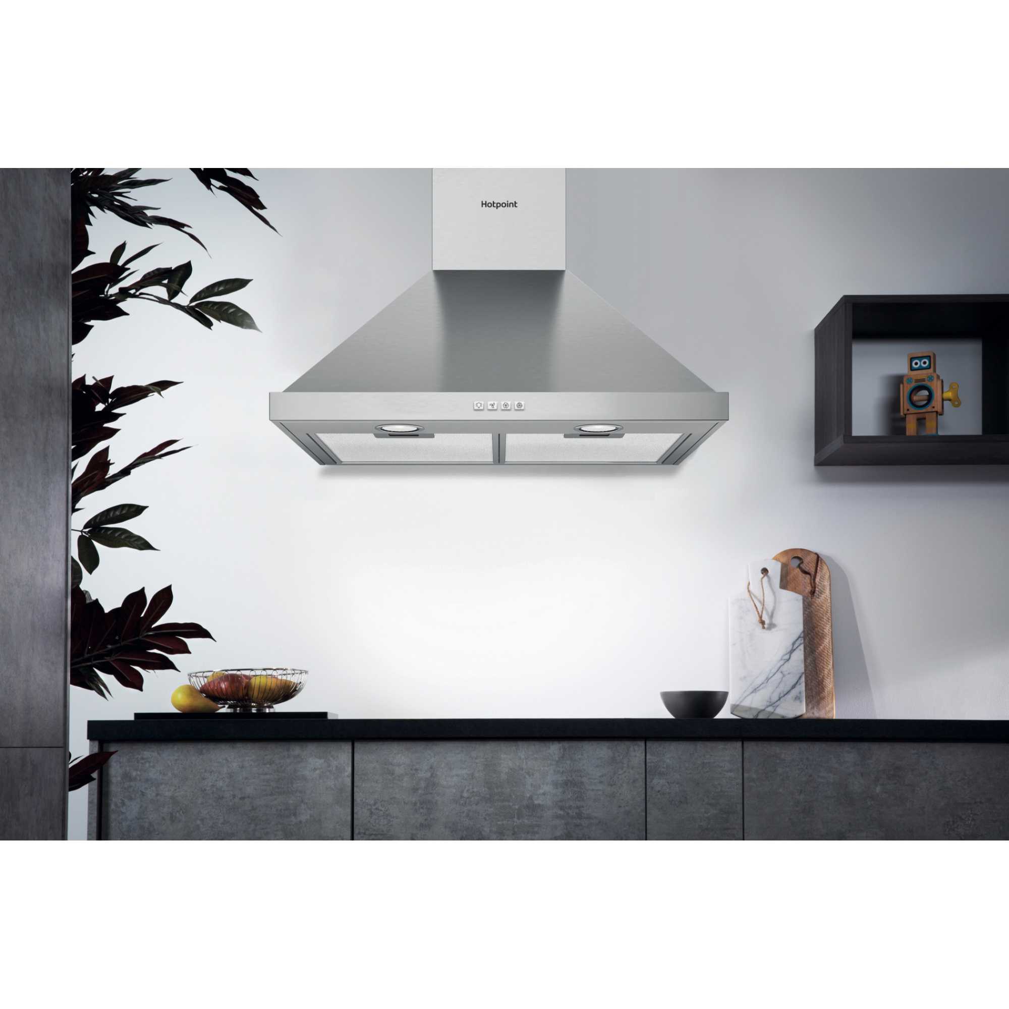 Hotpoint PHPN65FLMX 60cm Chimney Cooker Hood - Stainless Steel